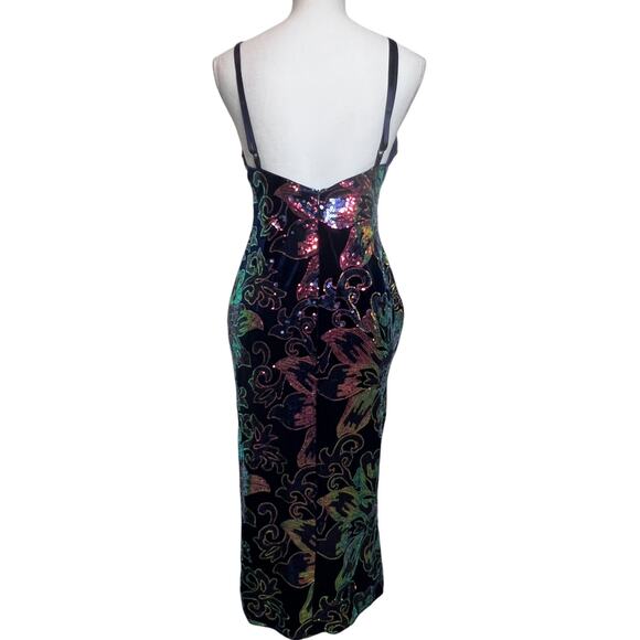 Chicme Sequin Midi Dress Blue M All Over Sequin Open Back Side Slit Bling Party - Picture 4 of 16